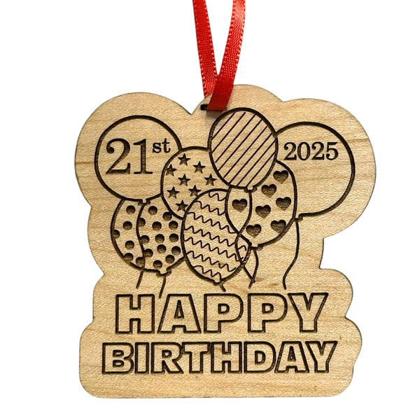 Birthday Ornament 2025, Balloon Bouquet Birthday Gift Idea for Women, Men - 21st, 30th, 40th, 50th, 60th, 70th. Beautiful Laser Cut Wood Detail - Comes in a Gift Box