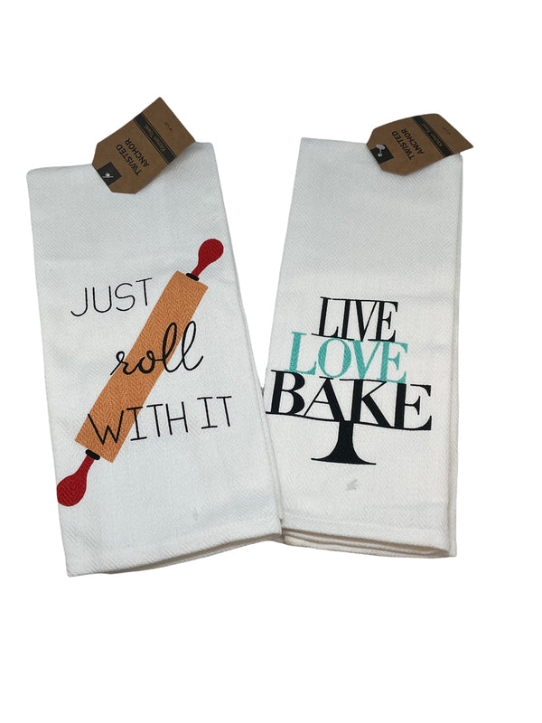 Twisted Anchor Trading Company Set of 2 Baking Kitchen Towels - Great Baking Gifts for Women Who Love to Bake - 100% Cotton 2 Pc Baking Kitchen Towels Gift Set - Comes in Organza Gift Bag