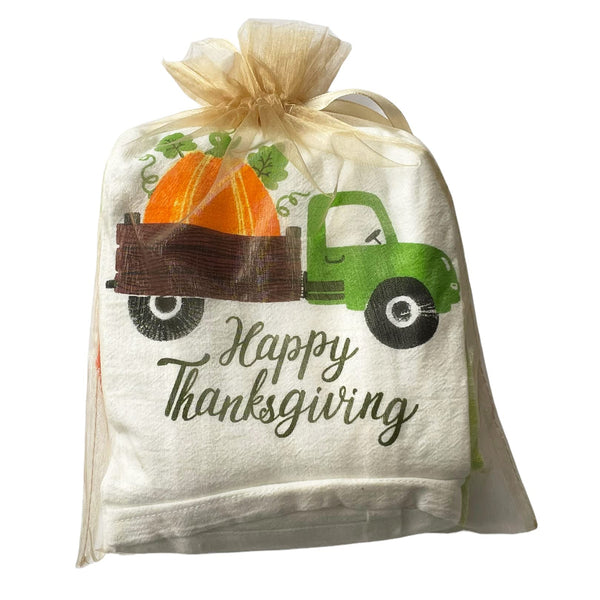 Twisted Anchor Trading Company Fall Kitchen Towels Gift Set - 4 pc Plaid Kitchen Towels - Happy Thanksgiving, Grateful Fall Kitchen Towel Set - Comes in Organza Gift Bag