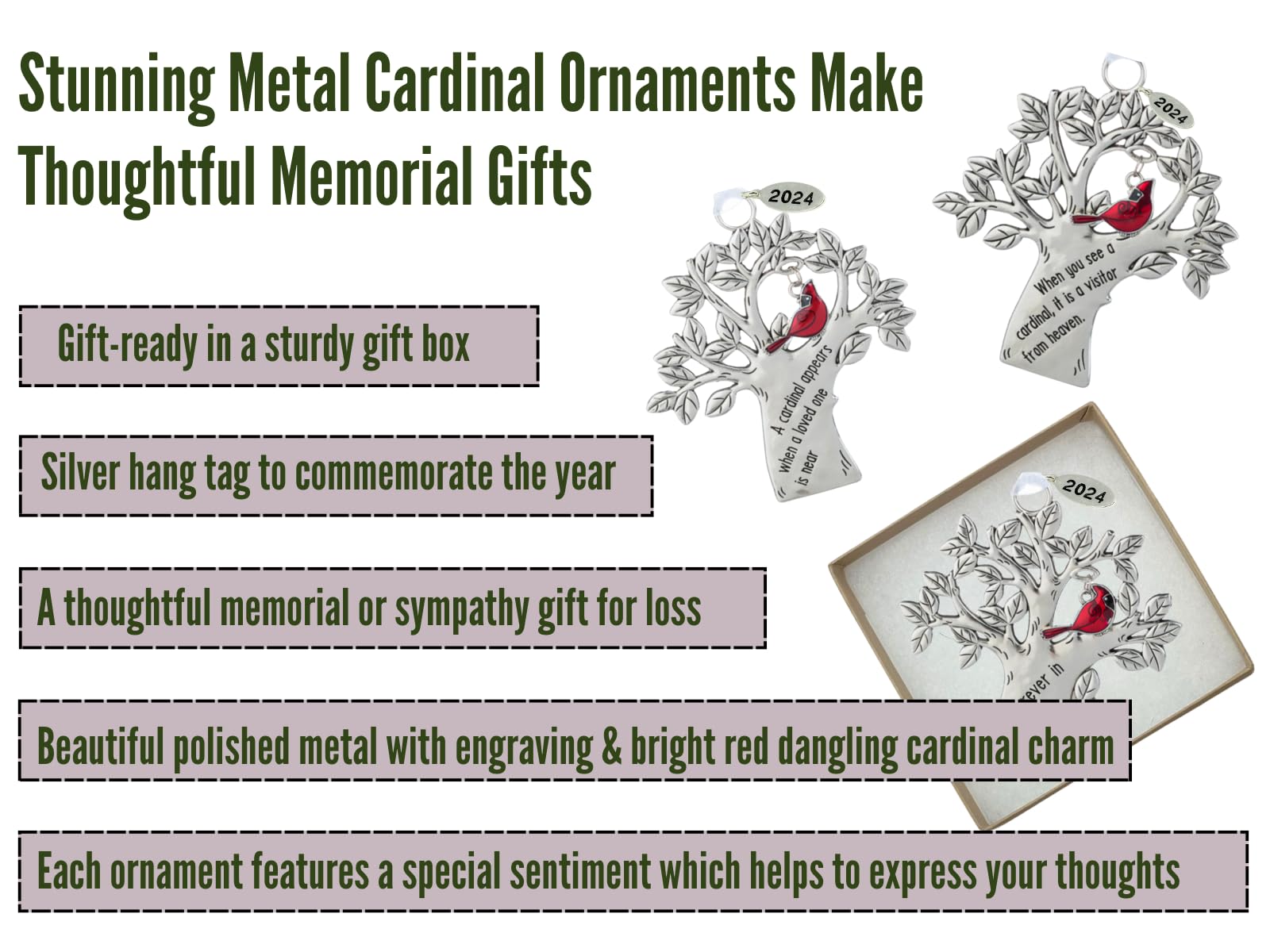 2025 Cardinal Memorial Ornament, Memorial Gifts for Men or Women - Visitor From Heaven - Comes in Gift Box