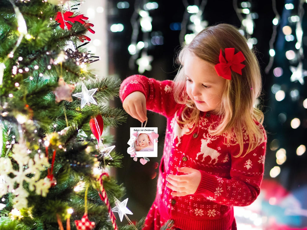 Pink Baby Girl Picture Frame Ornament, Baby's First Christmas - Can Be Personalized at Home - In Gift Box