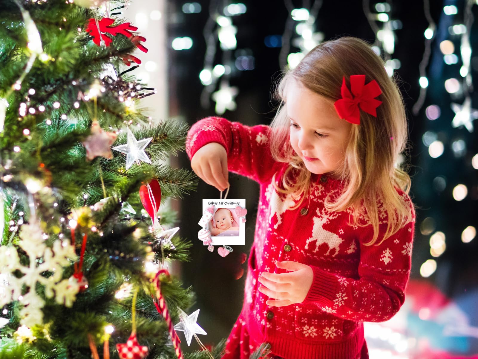 Pink Baby Girl Picture Frame Ornament, Baby's First Christmas - Can Be Personalized at Home - In Gift Box