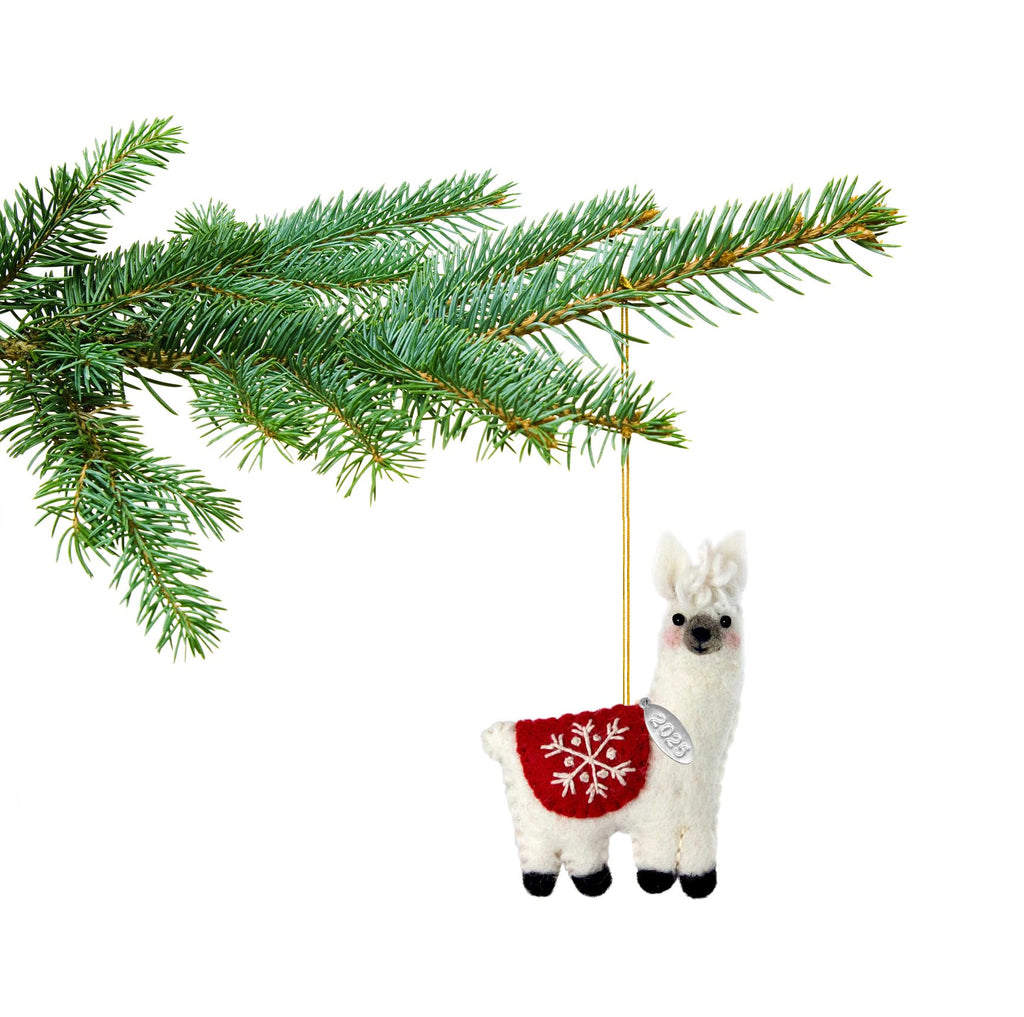 Llama Christmas Ornaments 2025, Fair Trade, Hand Felted, Comes in a Gift Bag