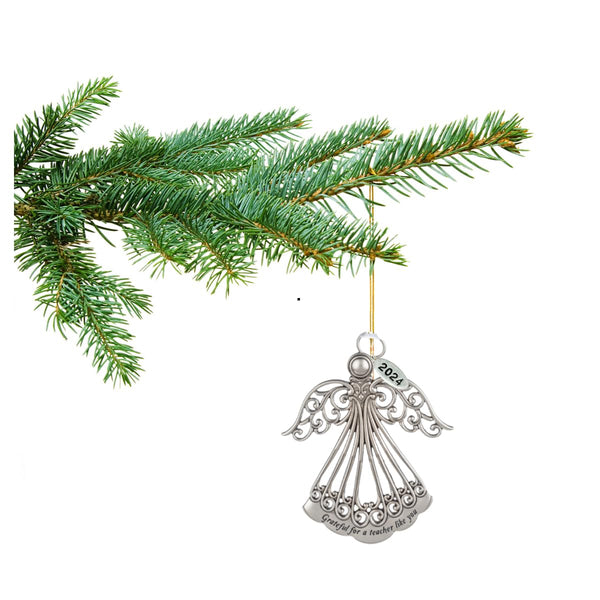 Metal Angel Christmas Ornament 2025 or car Charm for Nurse, Mom, Grandma, Daughter, Friend or Sister with Sparkling Stones (Teacher - Grateful)