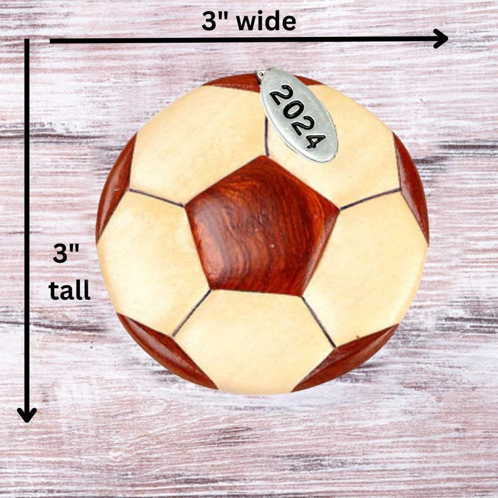 2026 Soccer Ornament - Soccer Christmas Ornament - Stunning Two-Tone Wood Christmas Ornament - Intarsia Design - Comes in a Gift Box so Its Ready for Giving