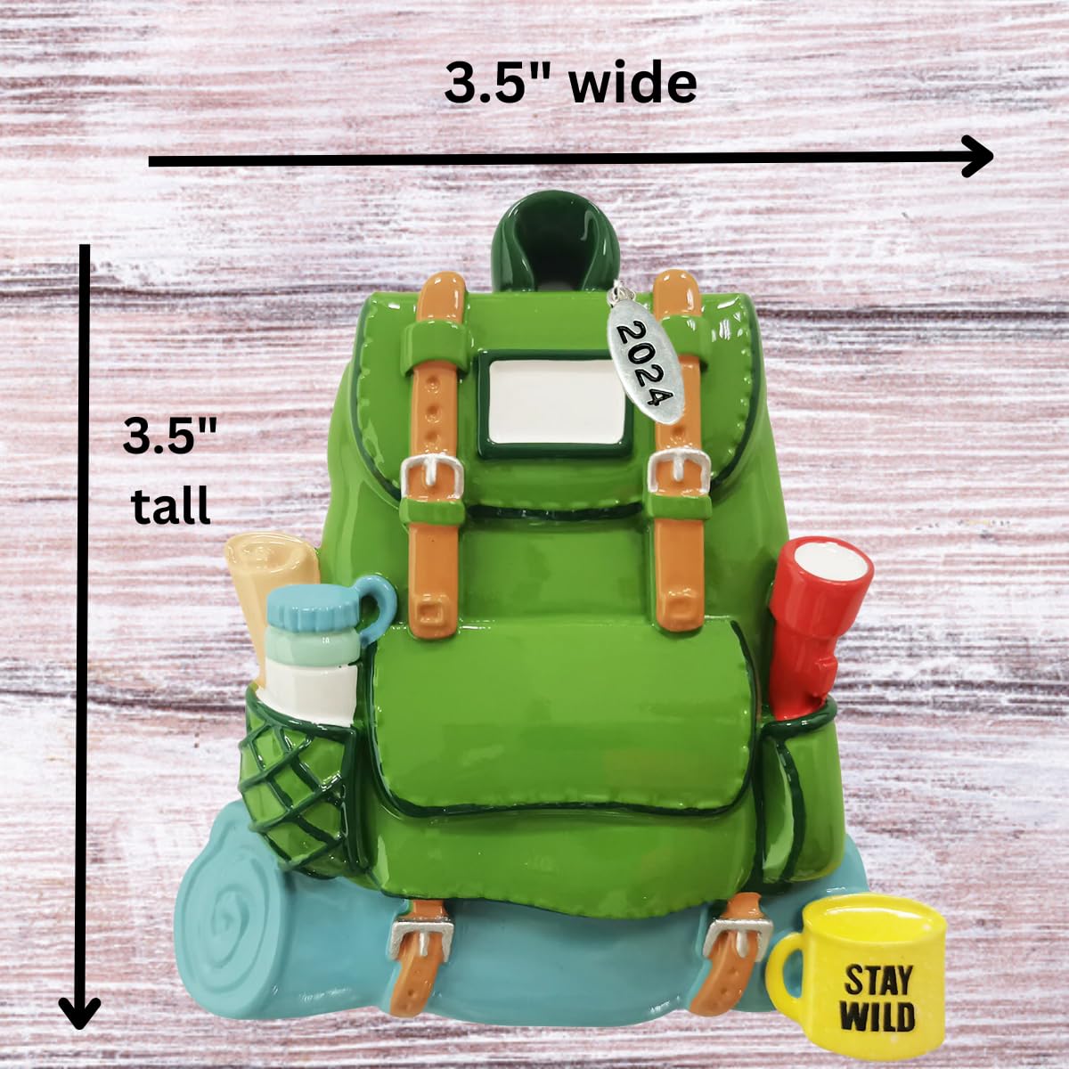 Green Backpack Ornament - Great for Hiking, Camping Gifts - Can Be Personalized at home, In Gift Box