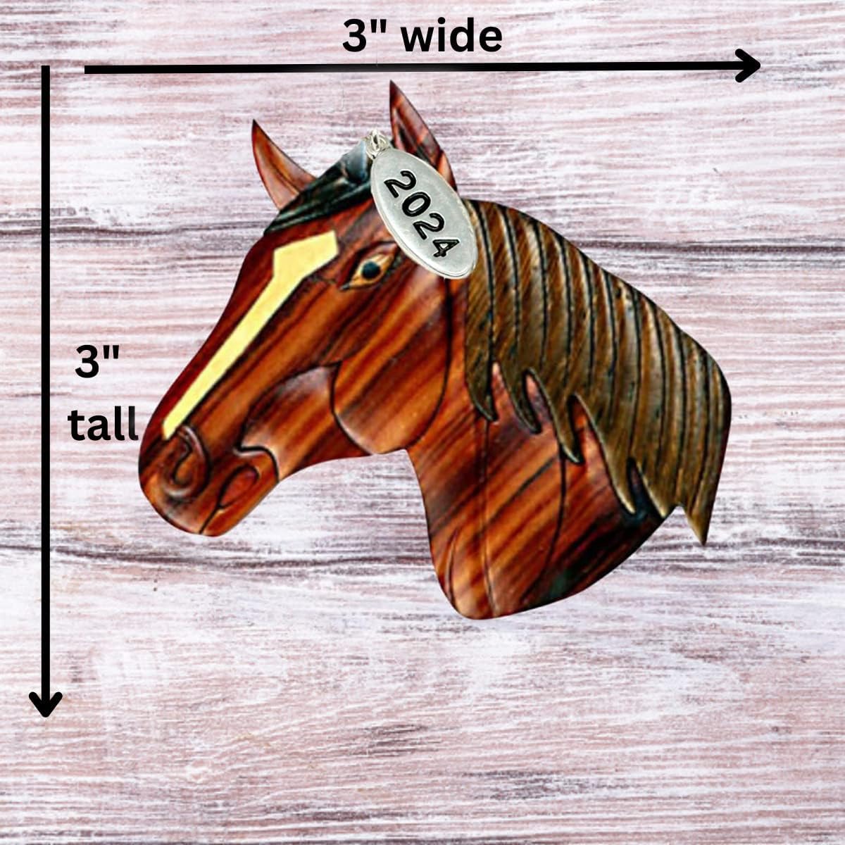 Horse Ornament - Horse Christmas Ornament 2024 - Two-Tone Wood Christmas Ornament - Intarsia Design - Comes in A Gift Box So It's Ready for Giving
