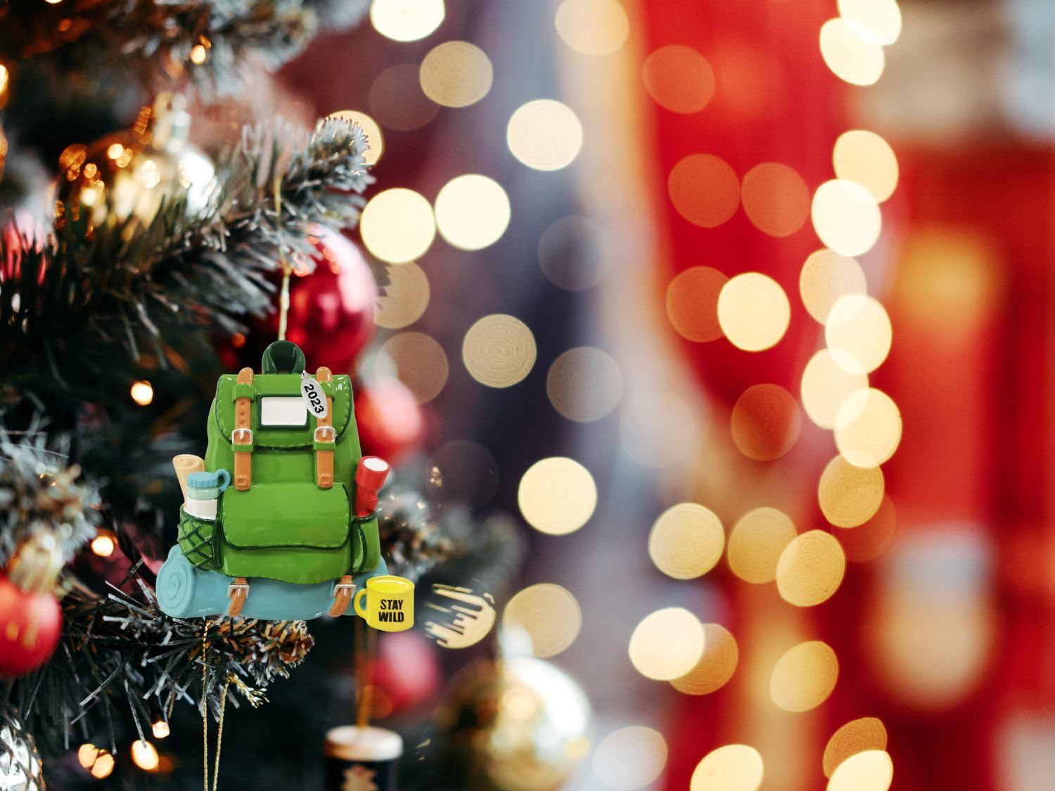 Green Backpack Ornament - Great for Hiking, Camping Gifts - Can Be Personalized at home, In Gift Box
