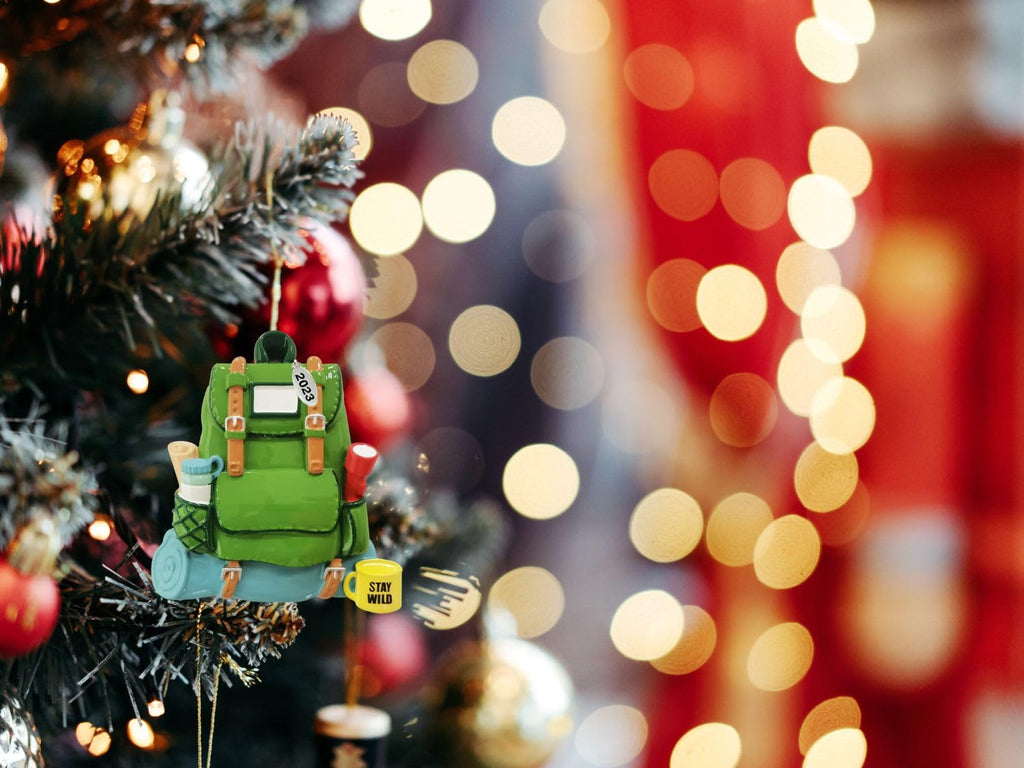 Green Backpack Ornament - Great for Hiking, Camping Gifts - Can Be Personalized at home, In Gift Box