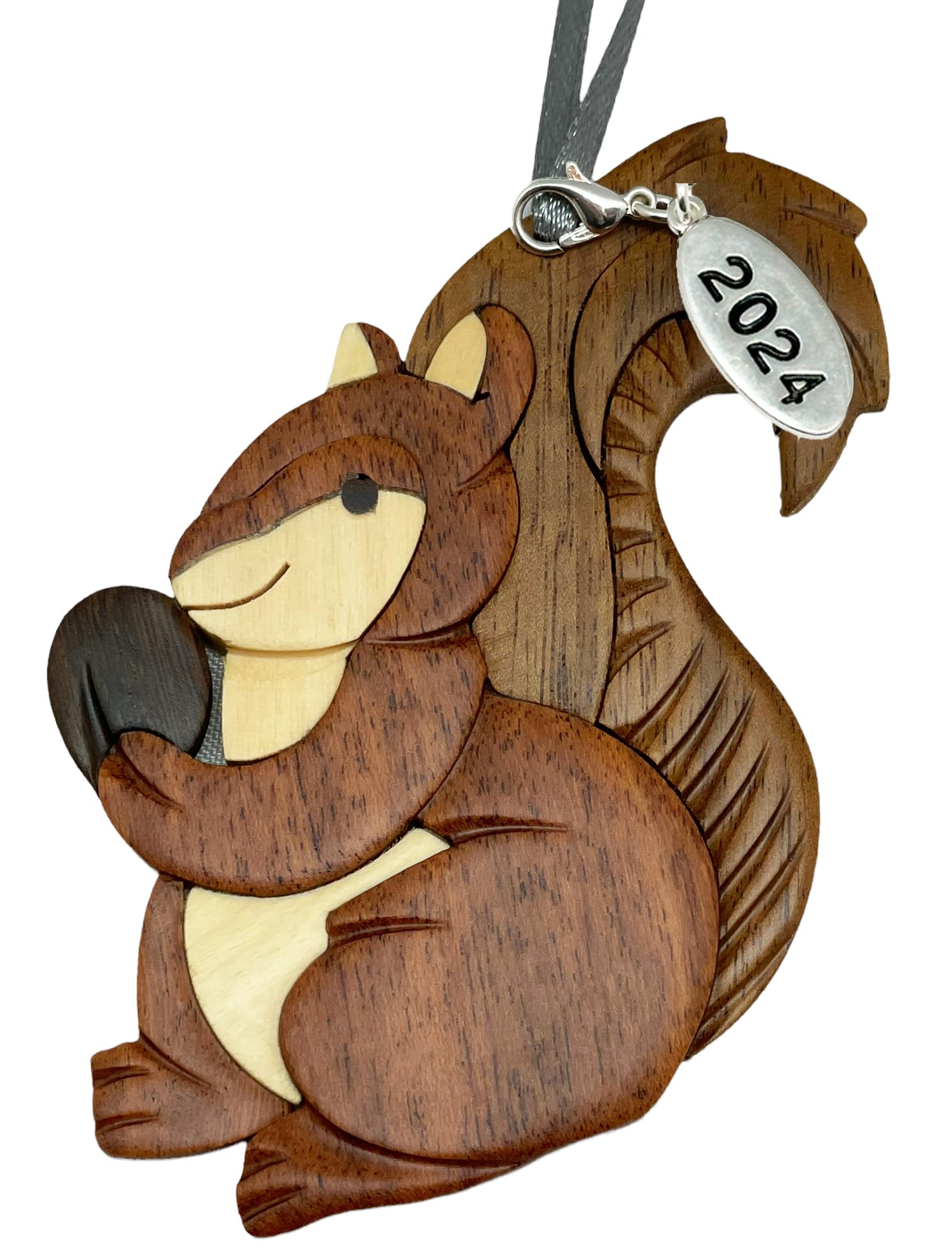 2026 Squirrel Ornament Two-Tone Wood Christmas Ornament - Handcrafted Wood Intarsia Design - Comes in A Gift Box So It's Ready for Giving