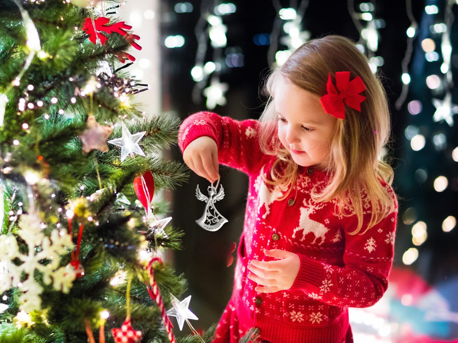 Metal Angel Christmas Ornament 2024 or Car Charm for Nurse, Mom, Grandma, Daughter, Friend or Sister with Sparkling Stones (Daughter)