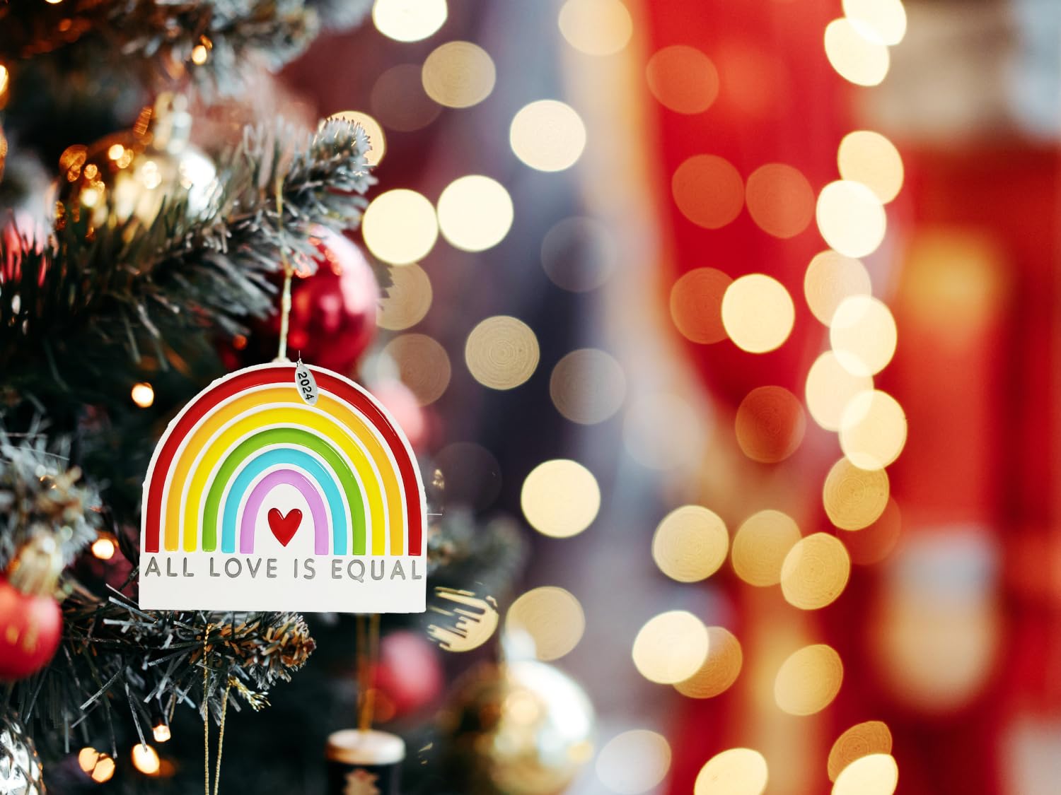 Gay Pride Christmas Ornaments, 2024 Gay Christmas Ornaments for Men or Women - Large Size Ornament - All Love is Equal Rainbow - Easy to Personalize at Home - Comes in a Gift Box