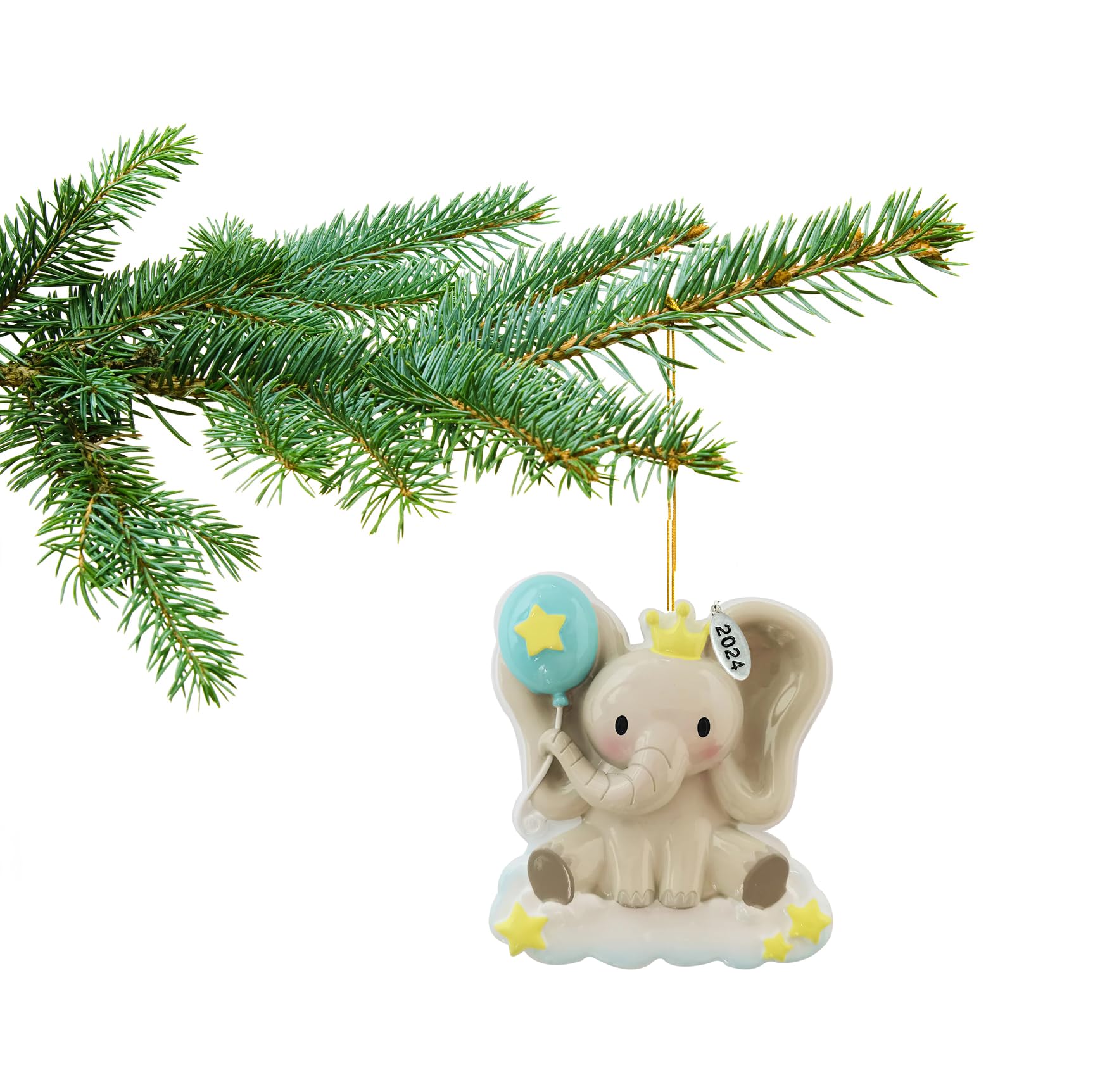 2024 Baby Christmas Ornament, Elephant Baby Boy Christmas Ornament or Happy Birthday Ornament - Can Be Personalized at Home, Comes in a Gift Box So It's Ready for Giving