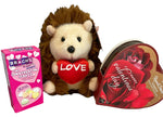 Valentines Day Gifts - 3 Pc Valentines Gift Set - Valentine Hedgehog Plush Friend with 1.75 oz Russell Stover Chocolate Heart Candy