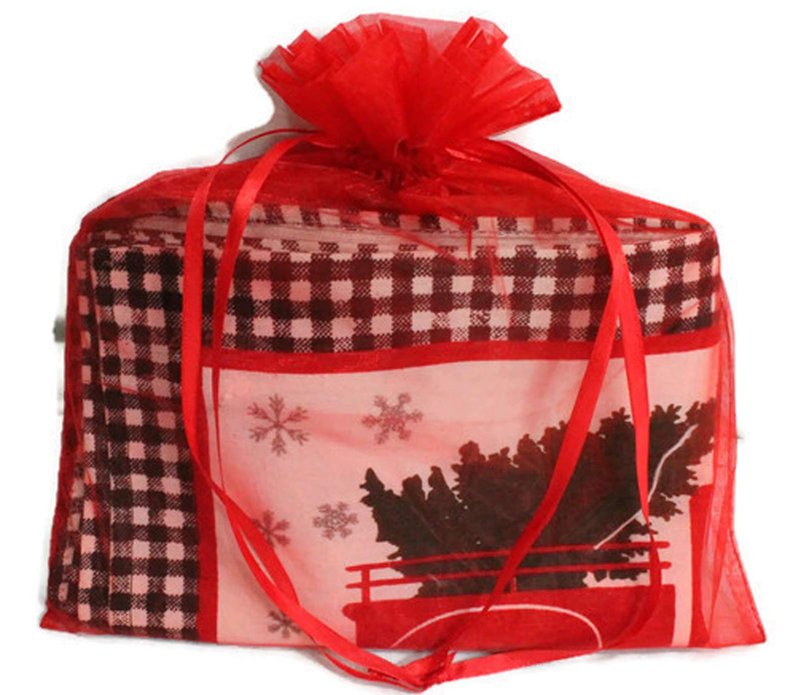 4 Pc Set - Christmas Placemats Set - Tapestry Style Holiday Buffalo Plaid Placemats with Large Vintage Truck Decor Design - Comes in an Organza Bag for Giving!