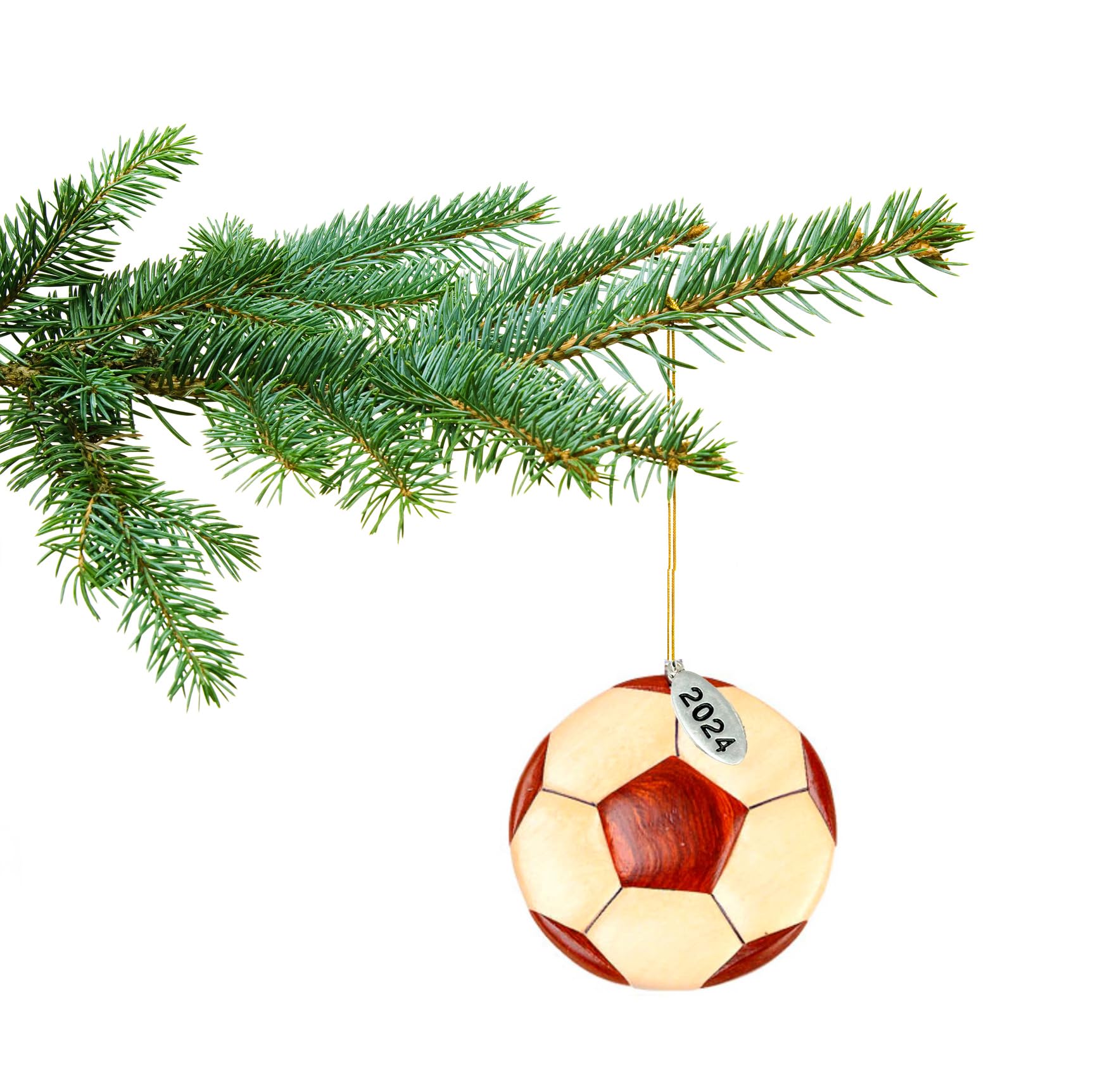 2026 Soccer Ornament - Soccer Christmas Ornament - Stunning Two-Tone Wood Christmas Ornament - Intarsia Design - Comes in a Gift Box so Its Ready for Giving