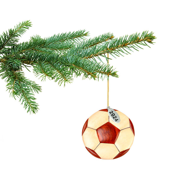 Soccer Ornament - Soccer Christmas Ornament 2024 - Stunning Two-Tone Wood Christmas Ornament - Intarsia Design - Comes in a Gift Box so Its Ready for Giving