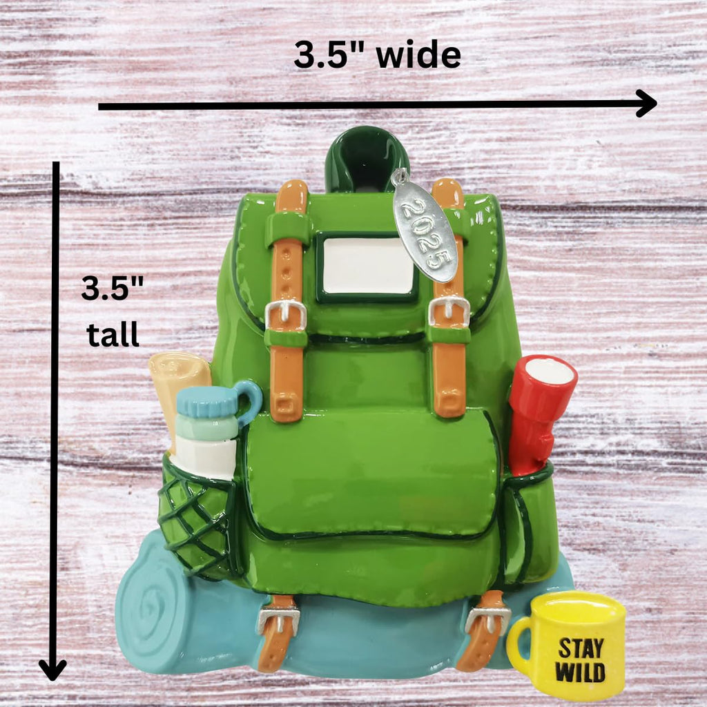 Green Backpack Ornament - Great for Hiking, Camping Gifts - Can Be Personalized at home, In Gift Box