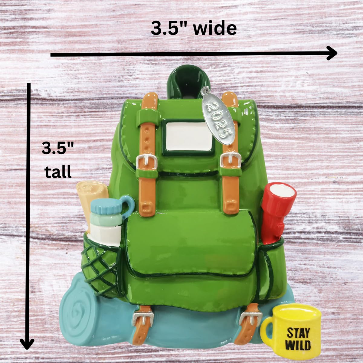 Green Backpack Ornament - Great for Hiking, Camping Gifts - Can Be Personalized at home, In Gift Box