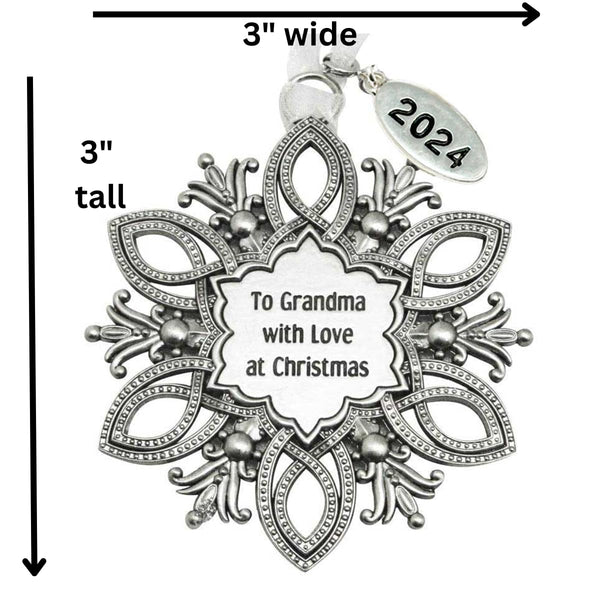 Grandma Ornament 2024 - Metal Grandma Ornament Snowflake - Comes in a Pretty Organza Gift Bag so It's Ready for Giving!