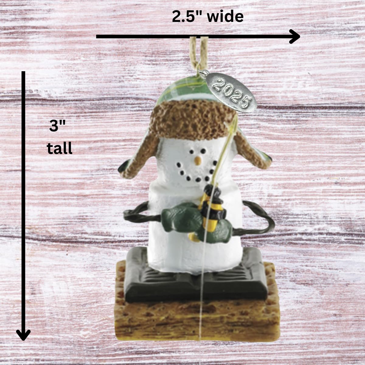 Smores Ice Fishing Ornament, Ice Fisherman, Fish on Rod - Comes in Gift Box so It's Ready for Giving