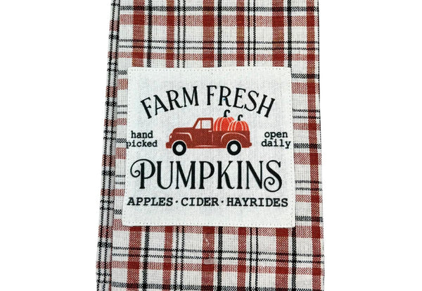 4 pc Buffalo Plaid Kitchen Towels & Pot Holder Set, Fall Towel Set w/ Pumpkin Truck - Dark Orange & Black Buffalo Plaid Decor - Comes in an Organza Bag so It's Ready for Giving!