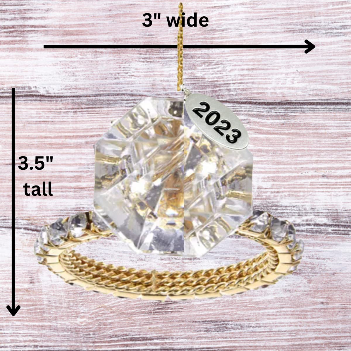 3 Inch Diamond Ring Christmas Ornament, Large Replica Ring, Comes in Gift Box, 2023 Hangtag, Acrylic Diamond w Sparkling Stones - Napkin Holder, Cake Topper - Engagement Ornaments, Engagement Gift