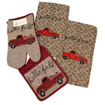 4 Pc Vintage Truck Fall Autumn Kitchen Towel Set - Includes Pot Holder, Fall Kitchen Towels, and Oven Mitt