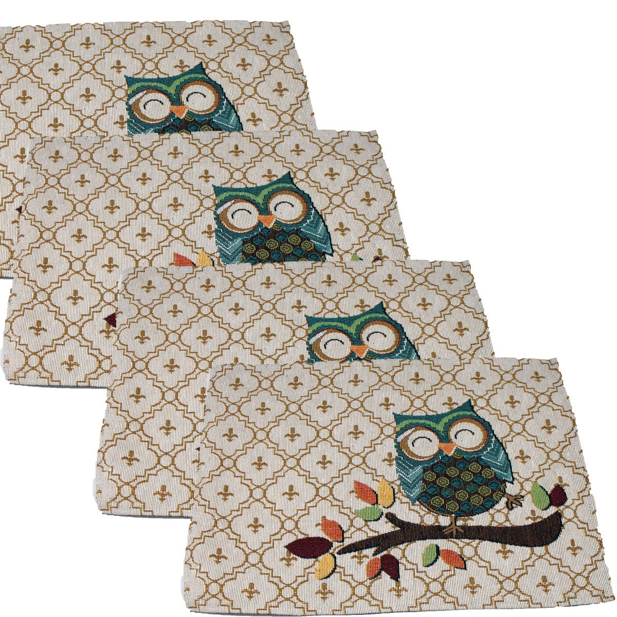 Set of 4 Fall Owl Placemats - Fall/Autumn Tapestry Style Home Decor Set
