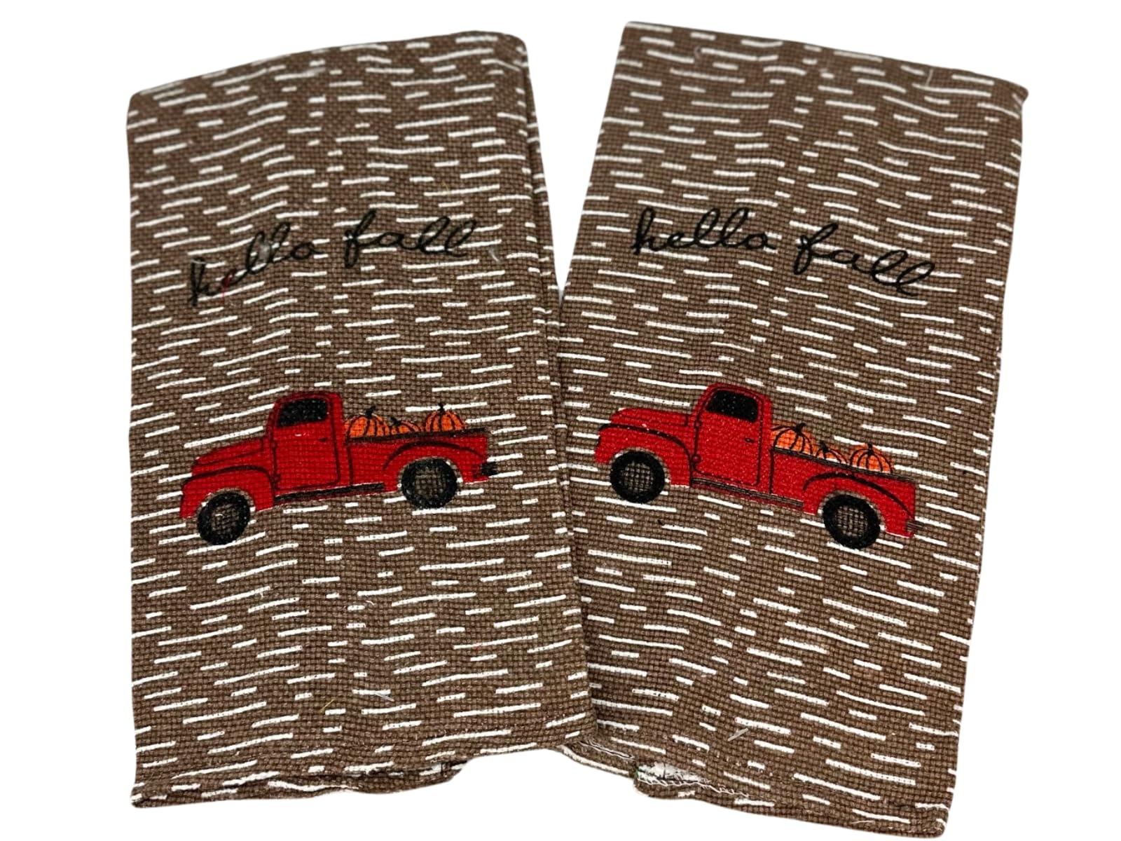 8 pc Vintage Truck Fall Kitchen Decor Set - Hello Fall - Matching Fall Placemats, Kitchen Towels, Pot Holder, and Oven Mitt - Comes in an Organza Bag so It's Ready for Giving!