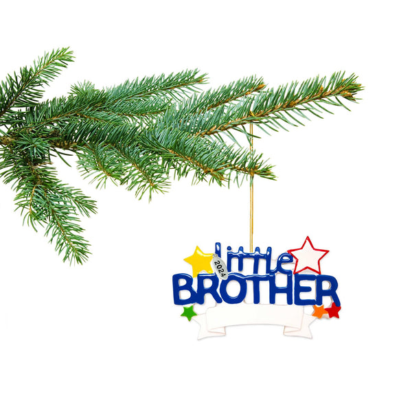 Brother or Sister Ornament 2024 - Big Brother, Big Sister, Little Brother, Little Sister Christmas Ornaments - Easy to Personalize - Comes in Gift Box So It's Ready for Giving (Little Brother - Blue)