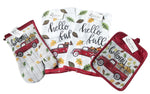 4 pc Vintage Truck Fall Kitchen Decor Set - Hello Fall with Fall Leaves - Matching Kitchen Towels, Pot Holder, and Oven Mitt - Comes in an Organza Bag so It's Ready for Giving!