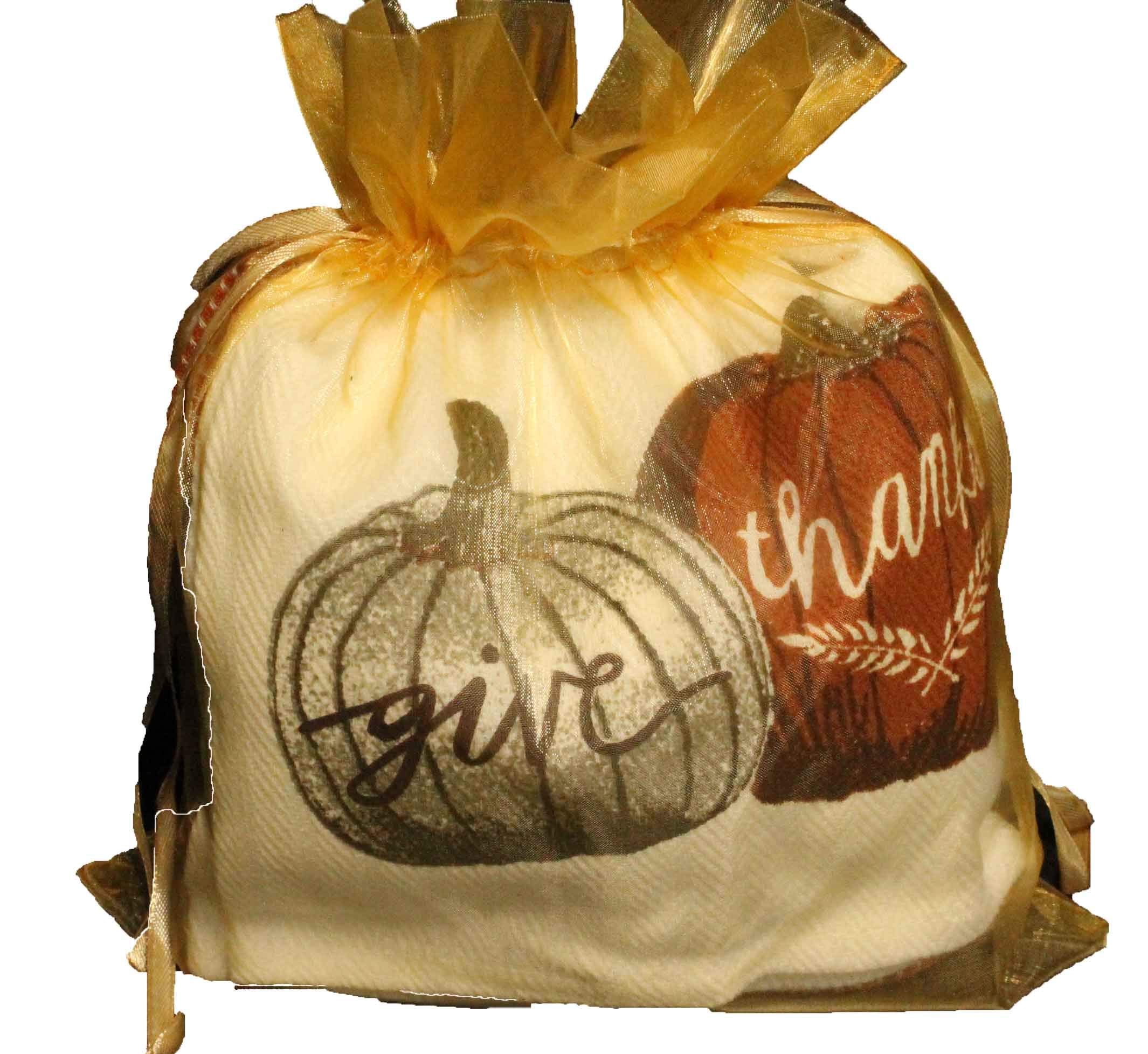 Two 2-Packs of Fall Kitchen Towels - Thanksgiving Kitchen Towels 100% Cotton w/Turkey, Pumpkins- Comes in Organza Gift Bag
