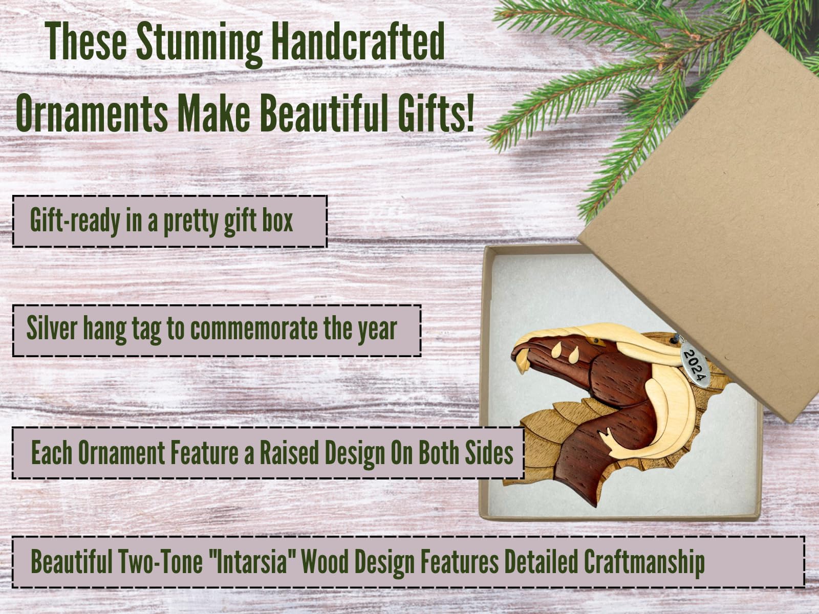 2026 Dragon Ornament, Elegant Wooden Dragon Ornament, Stunning Multi-Color Wood, Handcrafted Two-Tone Intarsia Design, with Gift Box - Beautiful Mystical, Fantasy Gift for Dragon Lovers