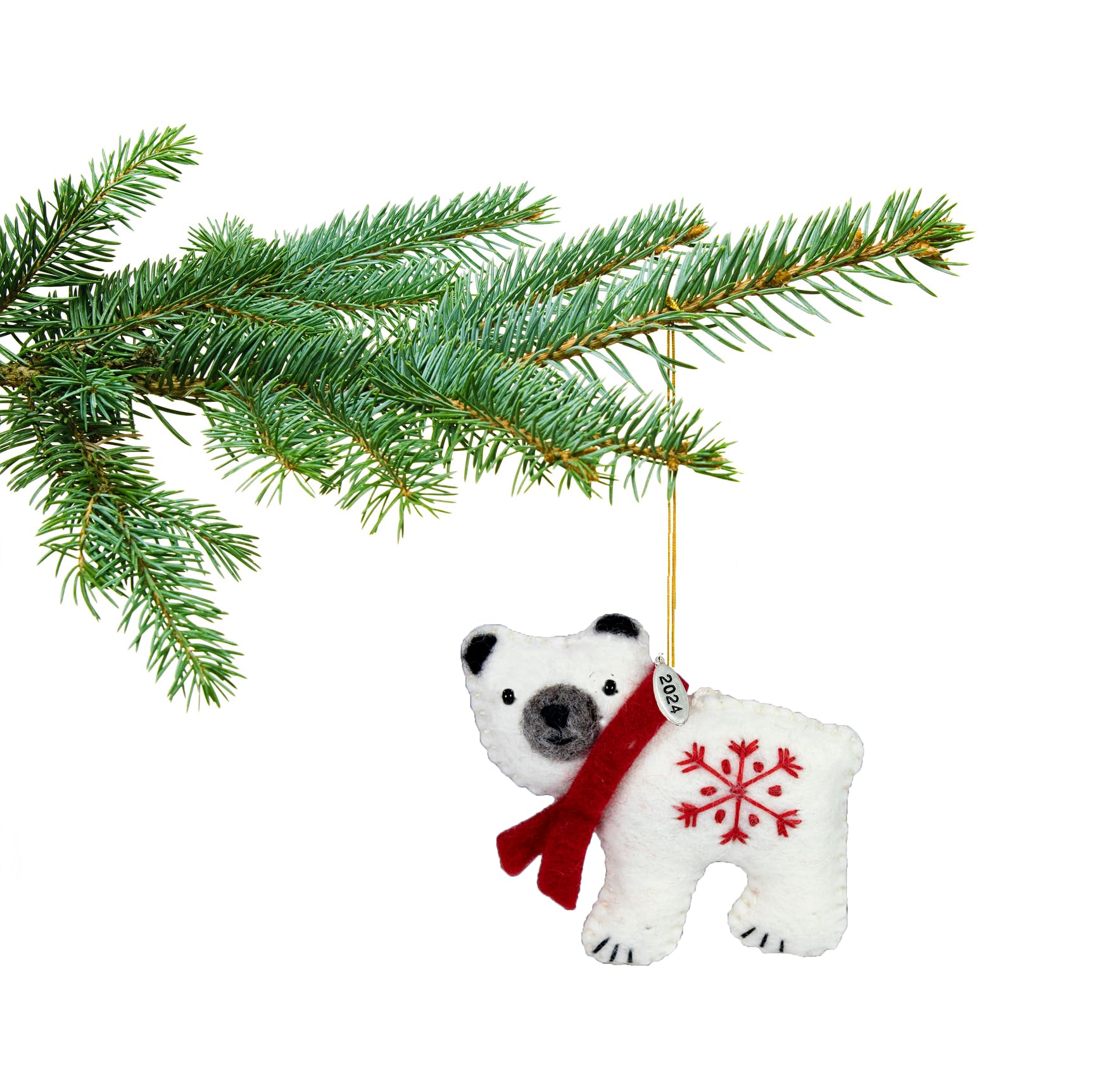 Cute Polar Bear Gifts, Felt Polar Bear Ornament, 2024 Fair Trade Christmas Ornament, Hand Felted Made in Nepal - Comes in a Gift Box