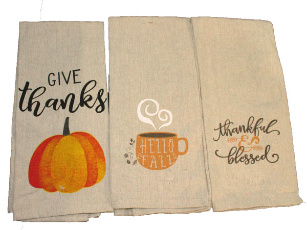 Set of 6 Dark Linen Thanksgiving Kitchen Towels Gift Set - Fall Kitchen Towel Set - Comes in Organza Gift Bag