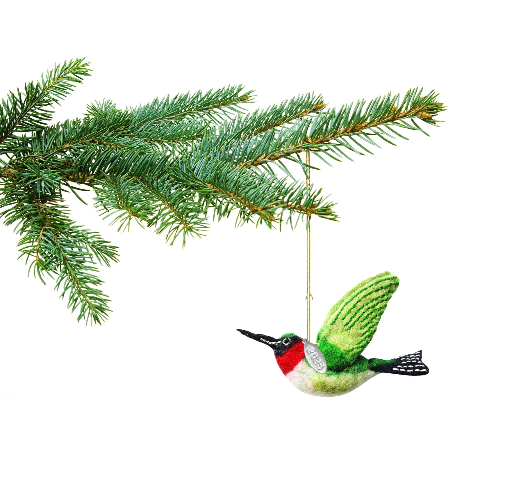 Felt Christmas Ornaments - Ruby Throated Hummingbird Ornament - Fair Trade, Hand Felted Made in Nepal - Comes in a Gift Bag so It's Ready for Giving