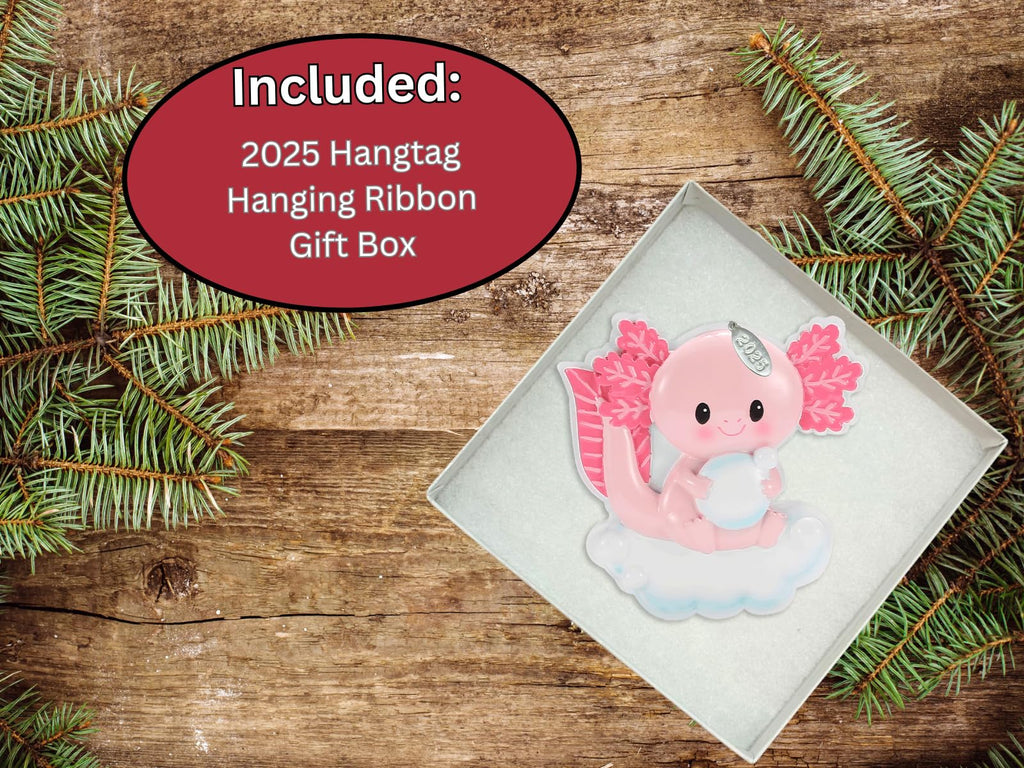 2025 Axolotl Christmas Ornament - Cute Pink Axolotl Ornament, Comes in Gift Box