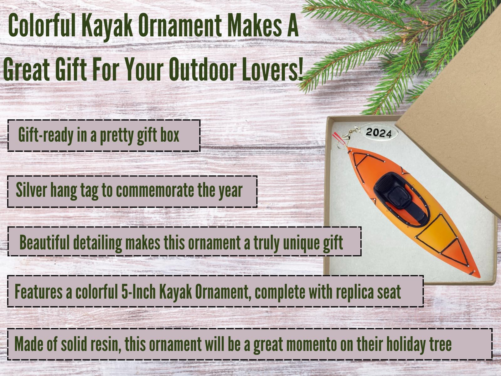 Kayak Ornament, Kayak Christmas Ornament - Great Kayaker Gifts, Kayak Gifts - Comes in a Gift Box so It's Ready for Giving