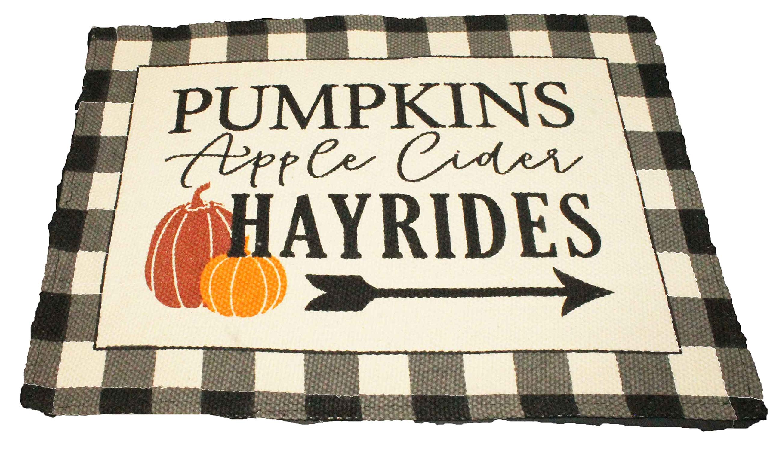 8 pc Fall Placemats Set - Buffalo Plaid Placemats with Apple Cider, Hayrides & Pumpkins - Tapestry Style Autumn Home Decor