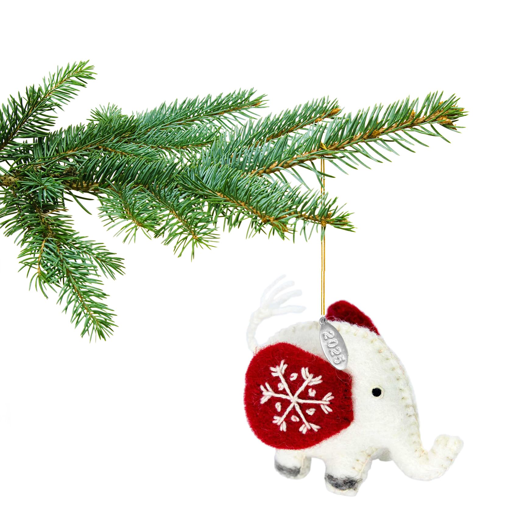 Felt Christmas Ornaments - Lucky Little Elephant Ornaments 2025 - Fair Trade, Hand Felted Made in Nepal - Comes in a Gift Bag so It's Ready for Giving!