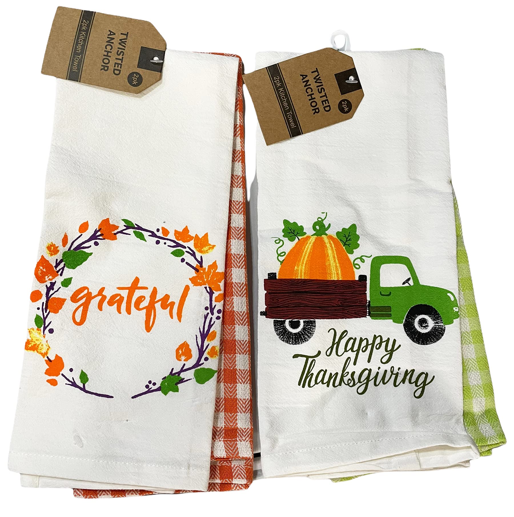 Twisted Anchor Trading Company Fall Kitchen Towels Gift Set - 8 pc Plaid Kitchen Towels, Thanksgiving Fall Kitchen Towel Set, Flour Sack Kitchen Towels - Comes in Organza Gift Bag