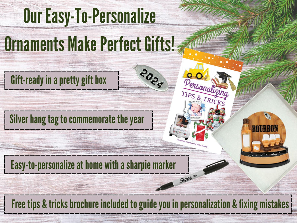 Bourbon Whiskey Christmas Ornaments - Can Easily Be Personalized at Home, Great Bourbon Gifts for Men, Bourbon Stocking Stuffers, Comes in Gift Box