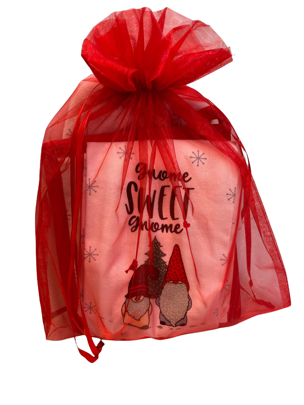 4 pc Christmas Kitchen Towels Set - 2 Gnome Kitchen Towels with Pot Holder and Oven Mitt and Bonus Kitchen Magnet - Comes in an Organza Bag so It's Ready for Giving!