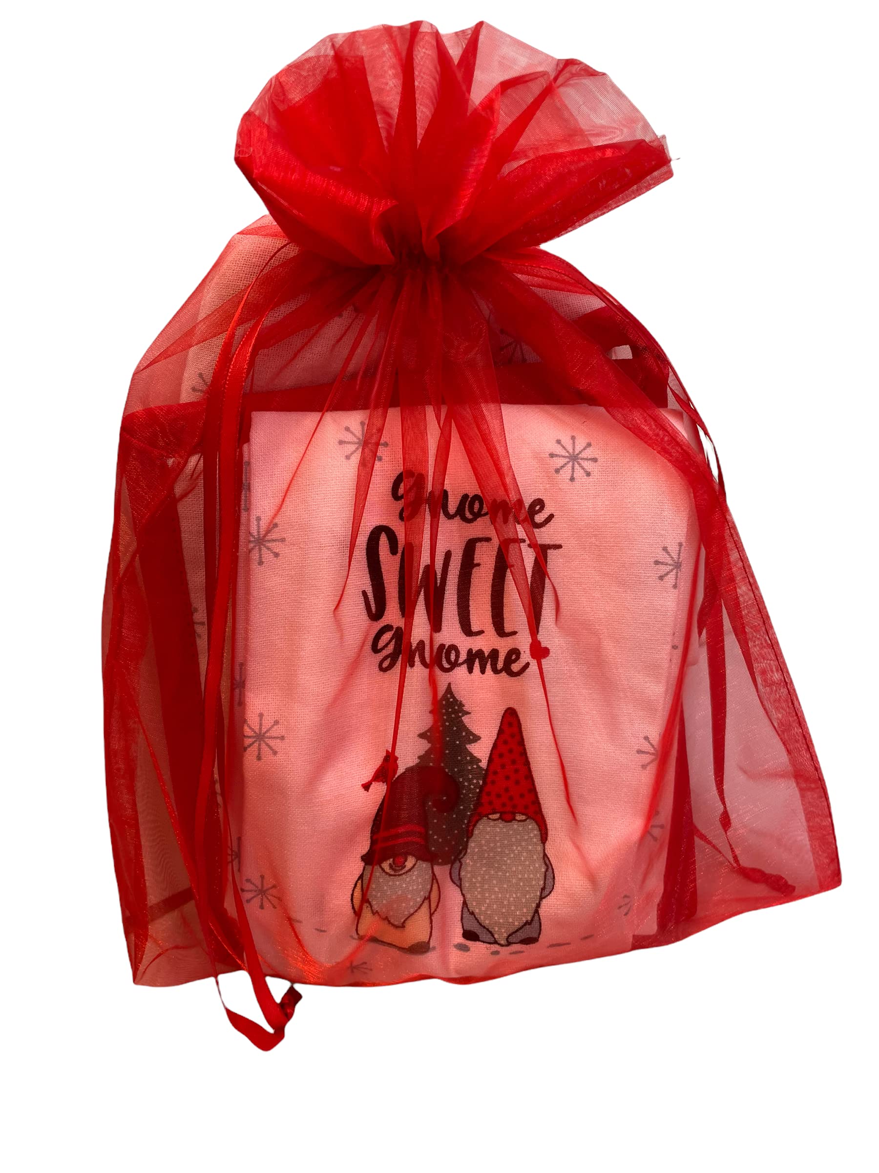 4 pc Christmas Kitchen Towels Set - 2 Gnome Kitchen Towels with Pot Holder and Oven Mitt and Bonus Kitchen Magnet - Comes in an Organza Bag so It's Ready for Giving!