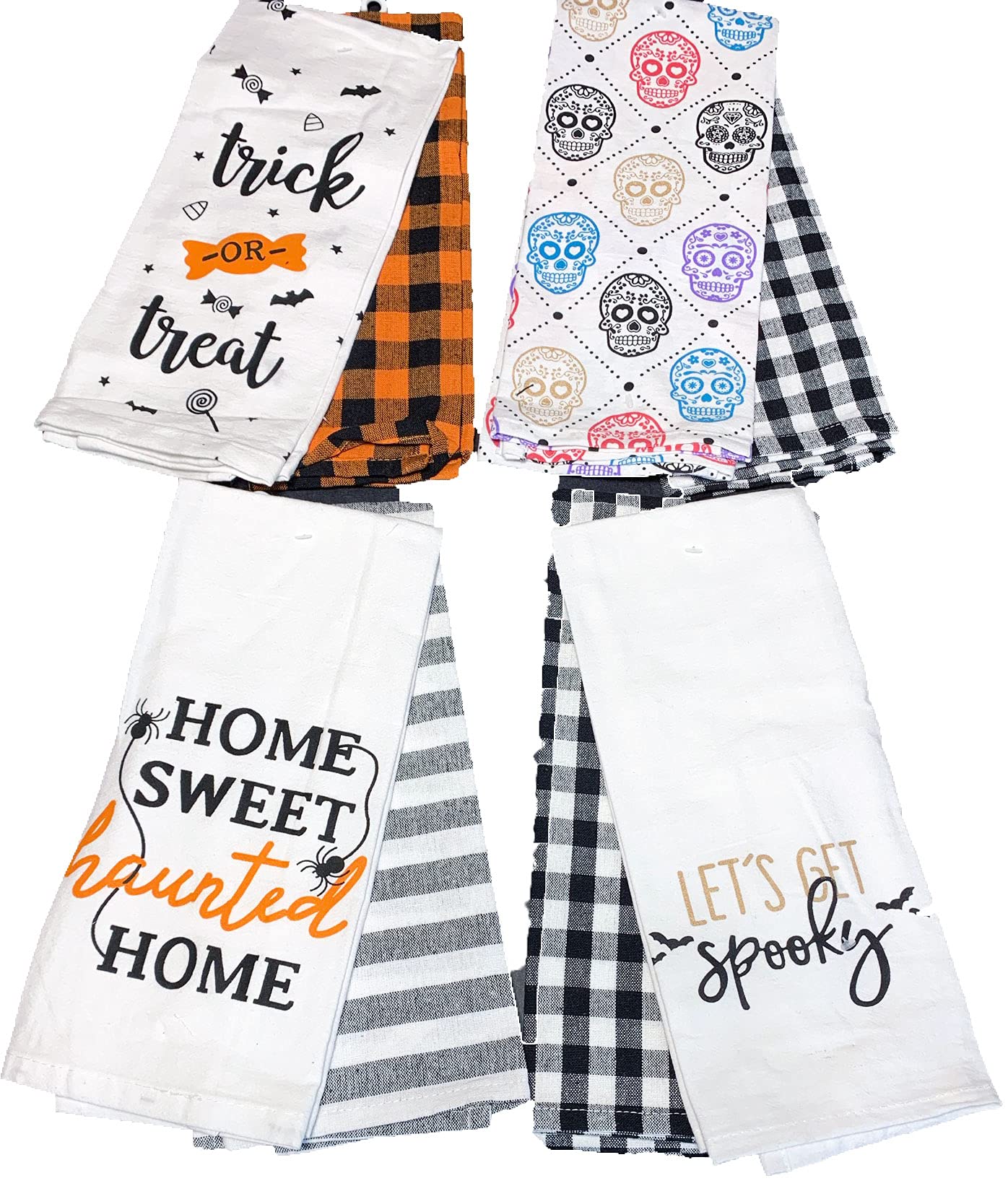 Twisted Anchor Trading Company Halloween Kitchen Towels - Set of 8 Flour Sack Fall Plaid Kitchen Towels Gift Set - Fall Kitchen Towel Set - Comes in Organza Gift Bag