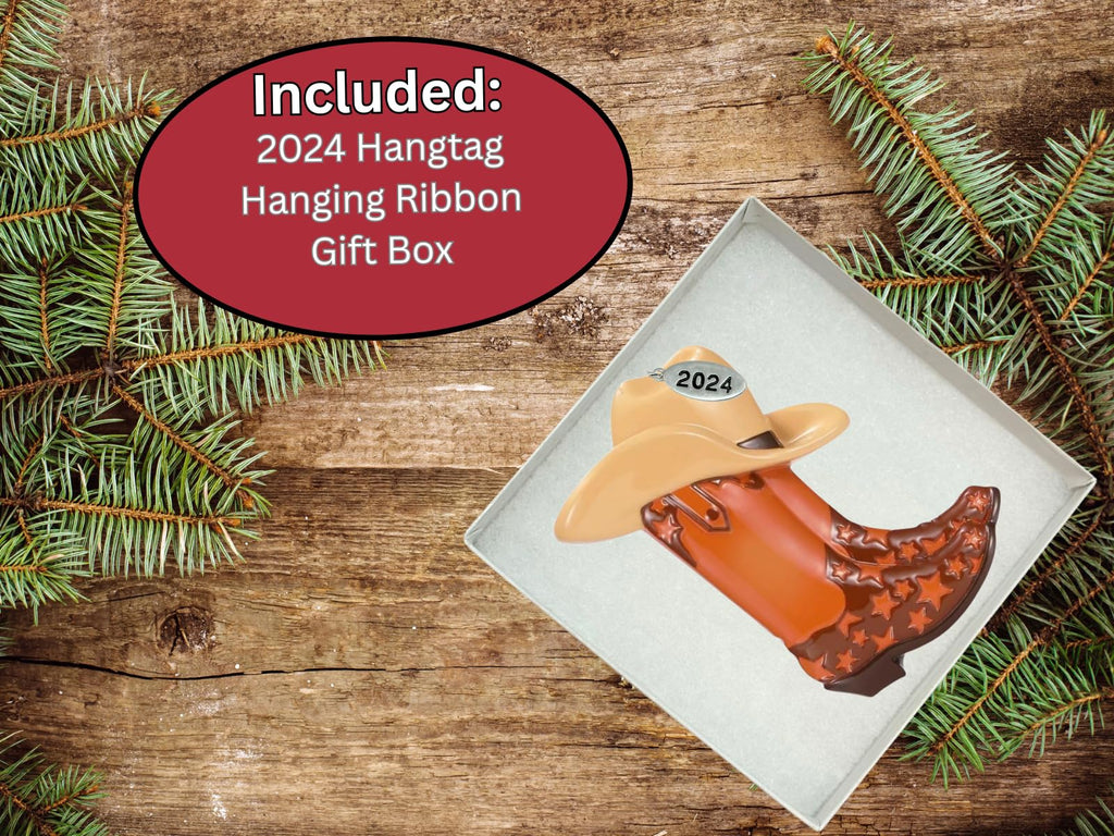 Brown Cowboy Boot Ornament, Arrives in Gift Box