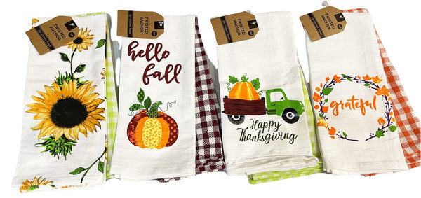 Twisted Anchor Trading Company Fall Kitchen Towels Gift Set - 8 pc Plaid Kitchen Towels, Thanksgiving Fall Kitchen Towel Set, Flour Sack Kitchen Towels - Comes in Organza Gift Bag