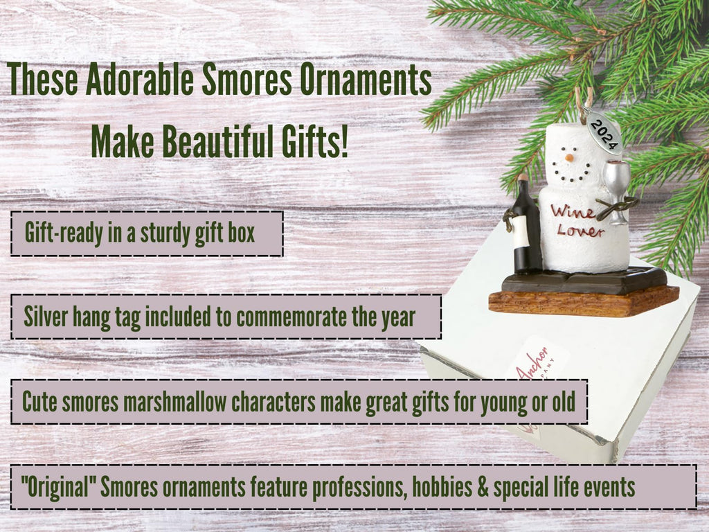 Wine Lover Gifts, Smores Wine Lover Ornament, Wine Christmas Ornament - Comes in a Gift Box so It's Ready for Giving