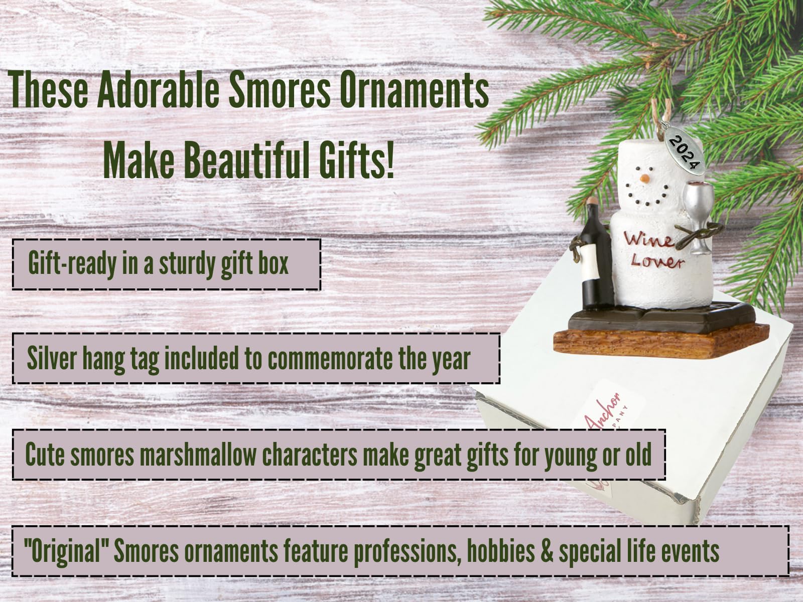 Wine Lover Gifts, Smores Wine Lover Ornament, Wine Christmas Ornament - Comes in a Gift Box so It's Ready for Giving
